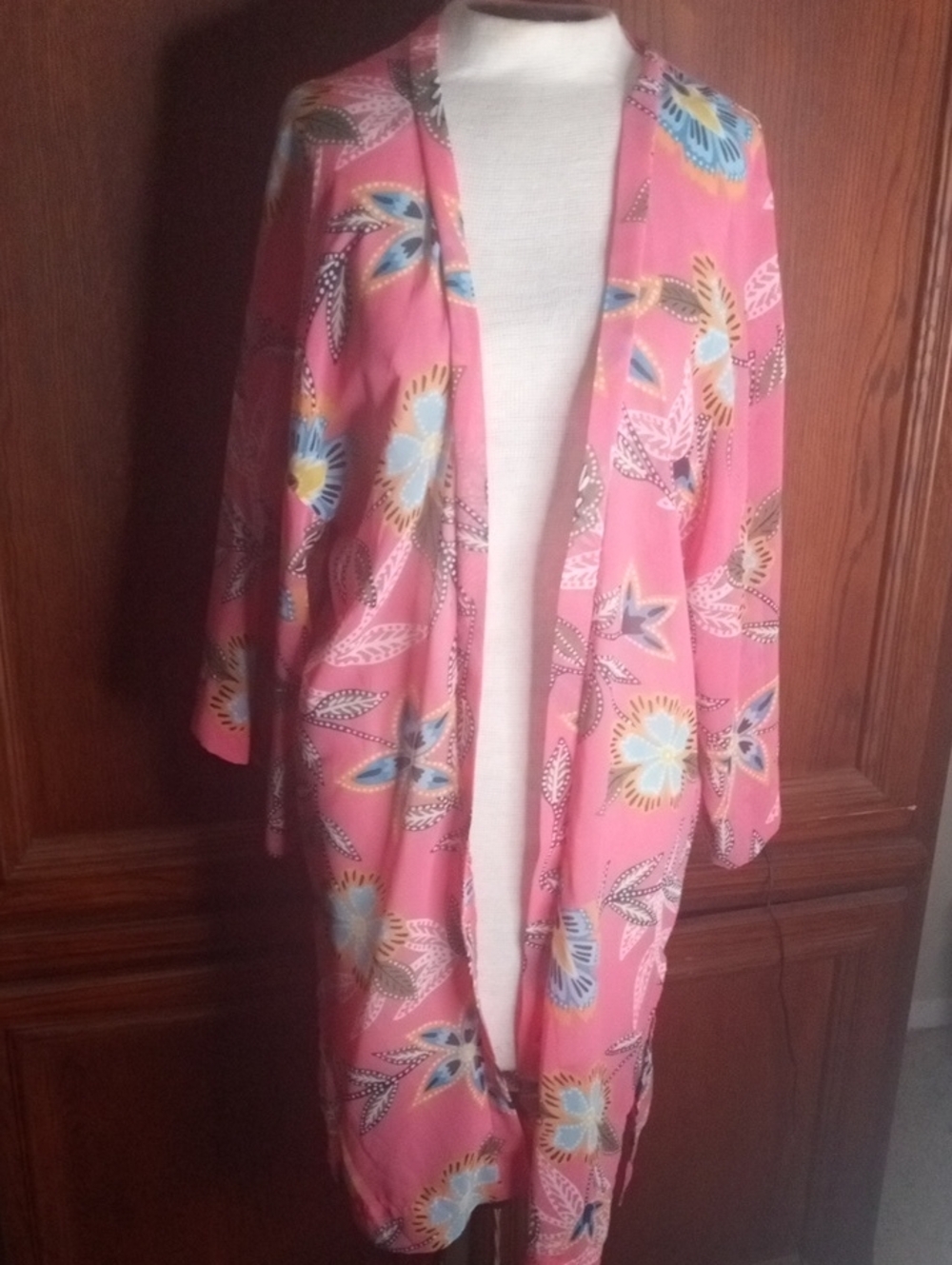 LOFT Pink Floral Open Front Kimono